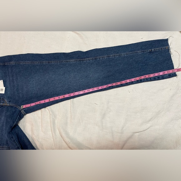 NWT Zara Straight Fit Super High Rise Long Length Rigid Dark Blue Jeans - Picture 6 of 11